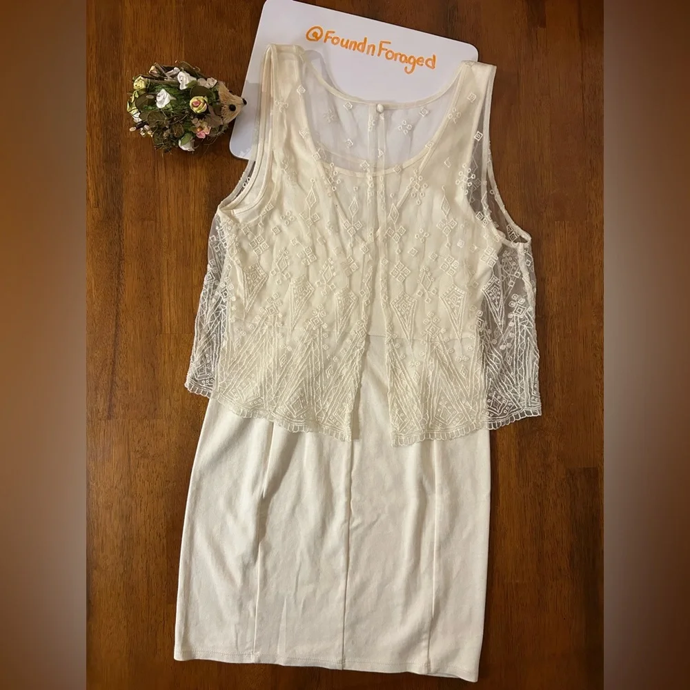 American Eagle Ivory Lace Overlay Dress– Size 6 | Embroidered | Boho Cottagecore - Picture 7 of 16
